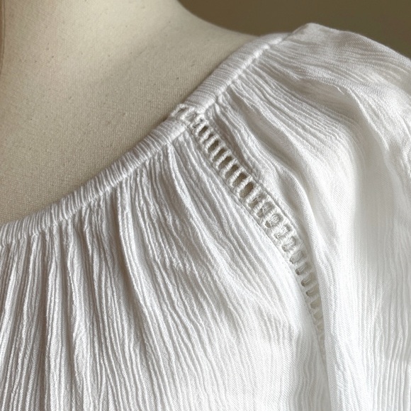 *Like New* INC Women’s White Flowy Semi Sheer Boho Peasant Top Poet Blouse Lace - Picture 3 of 7